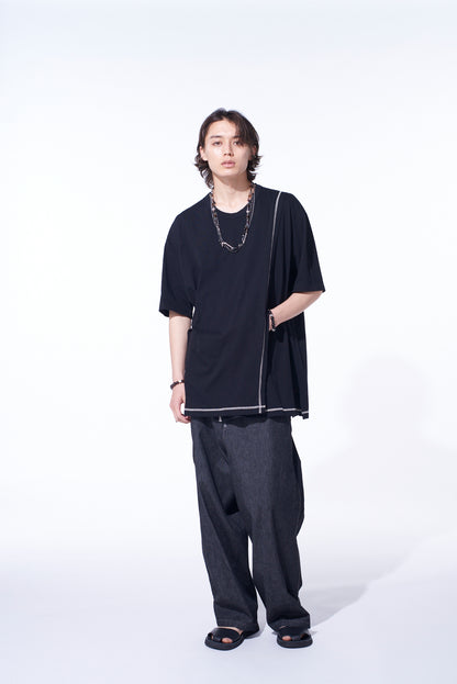 SOFT JERSEY COLOR STITCH LAYERED T-SHIRT
