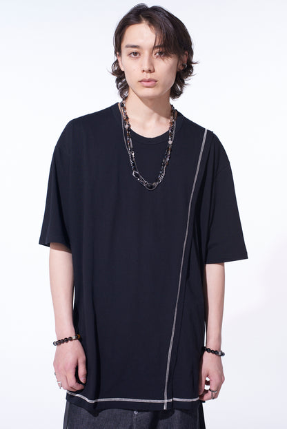 SOFT JERSEY COLOR STITCH LAYERED T-SHIRT