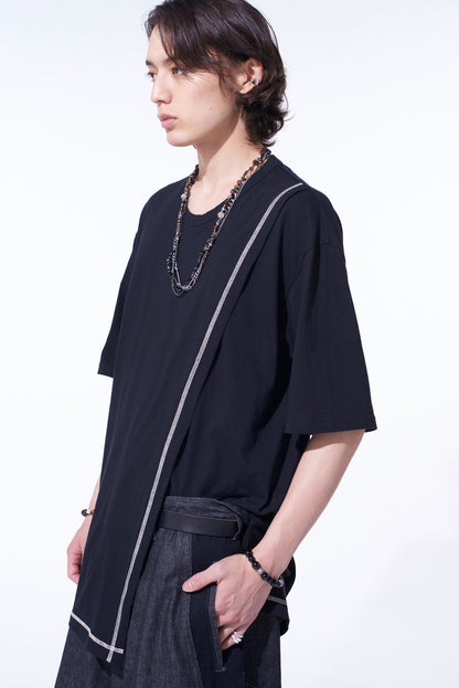 SOFT JERSEY COLOR STITCH LAYERED T-SHIRT