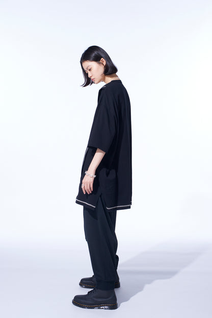 SOFT JERSEY COLOR STITCH LAYERED T-SHIRT