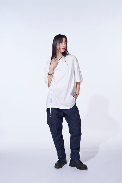 SOFT JERSEY T-SHIRT WITH GATHERED STRINGS