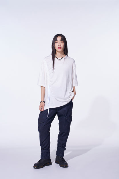 SOFT JERSEY T-SHIRT WITH GATHERED STRINGS