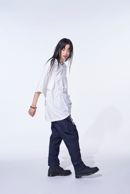 SOFT JERSEY T-SHIRT WITH GATHERED STRINGS