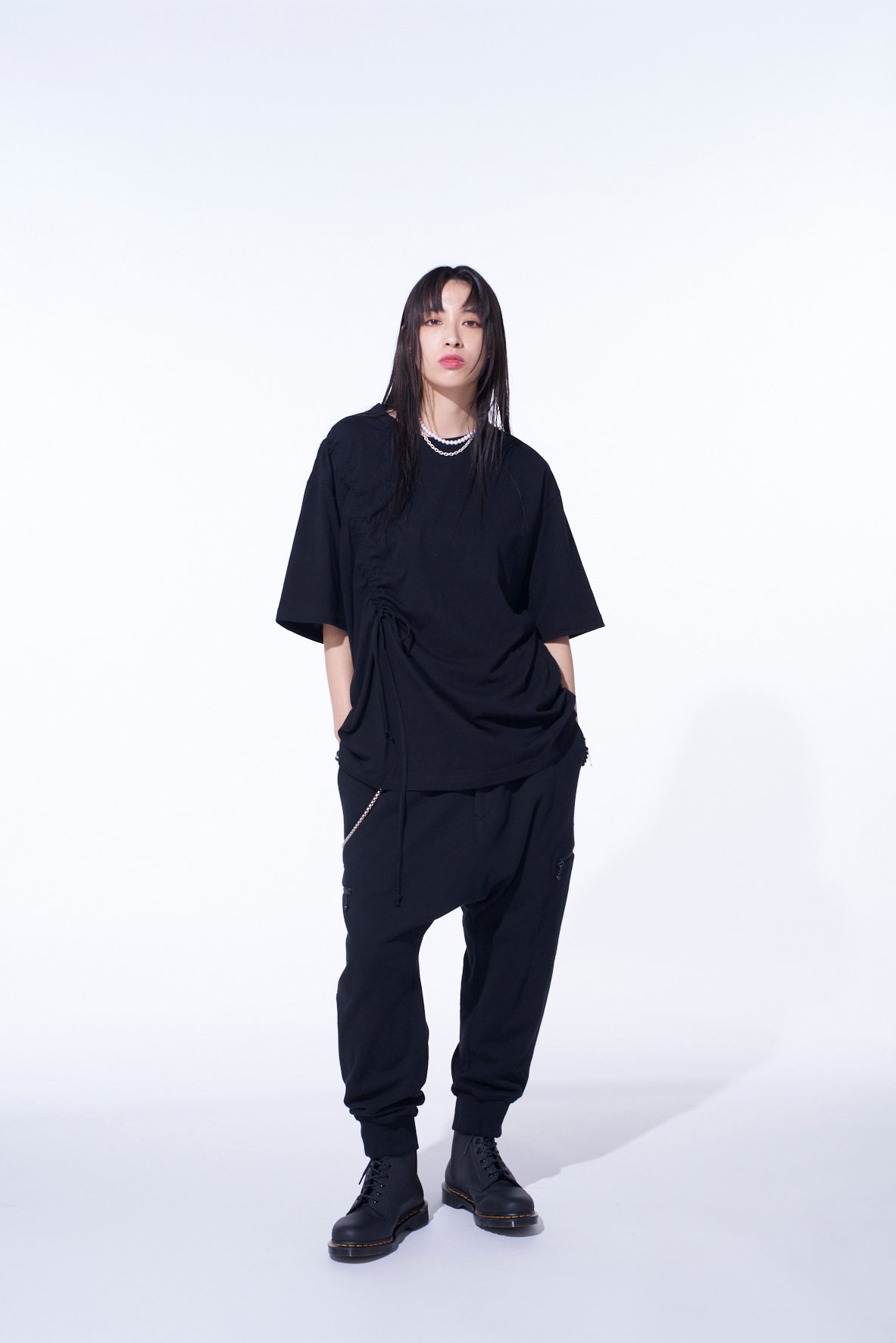 SOFT JERSEY T-SHIRT WITH GATHERED STRINGS