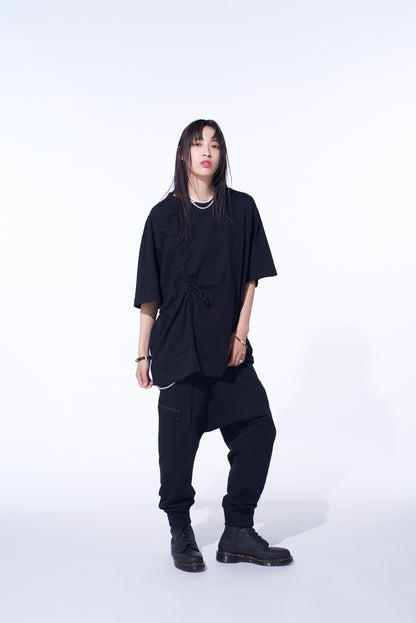 SOFT JERSEY T-SHIRT WITH GATHERED STRINGS