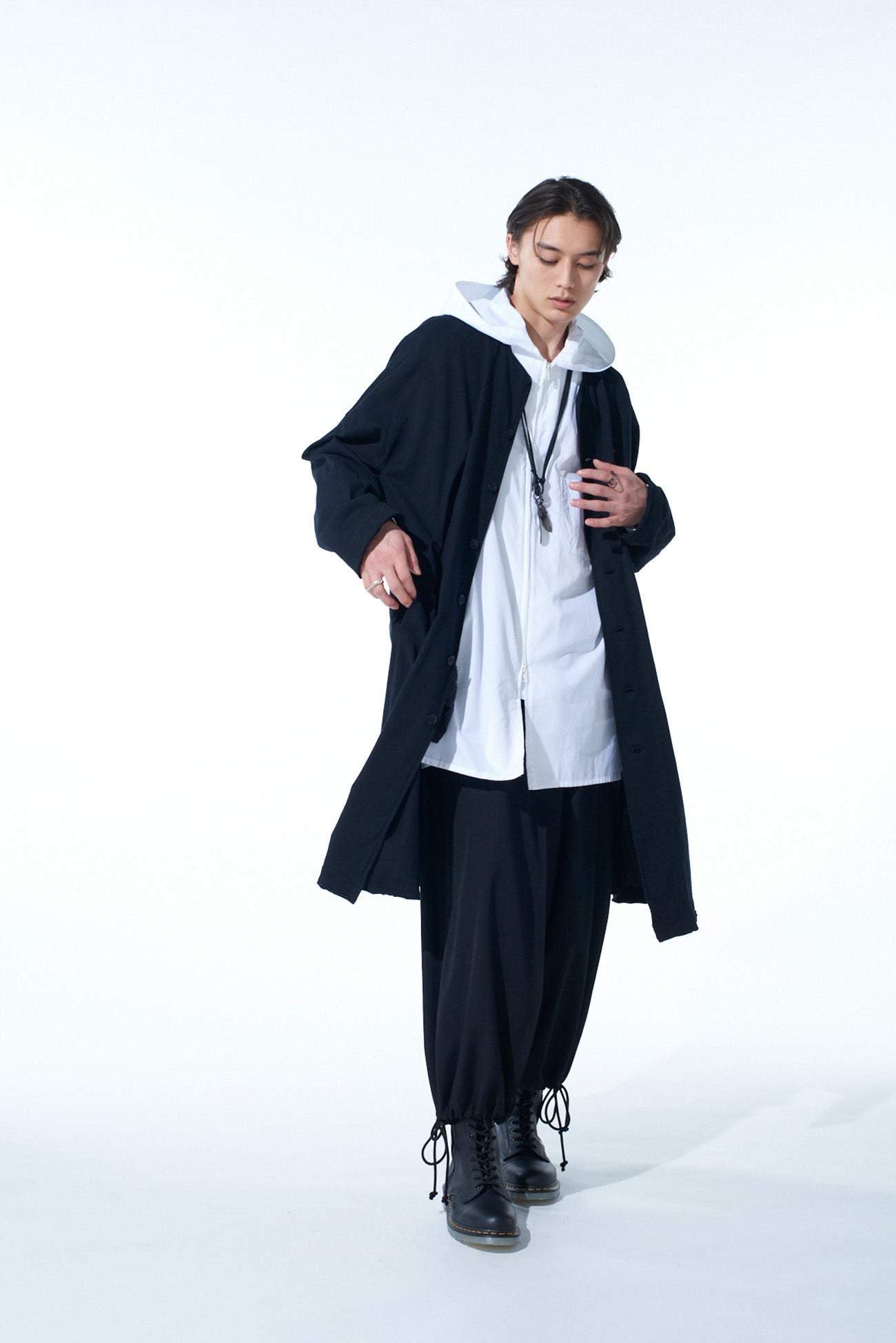 CLASSIC JERSEY TYROLEAN EMBROIDERY COLLARLESS LONG CARDIGAN