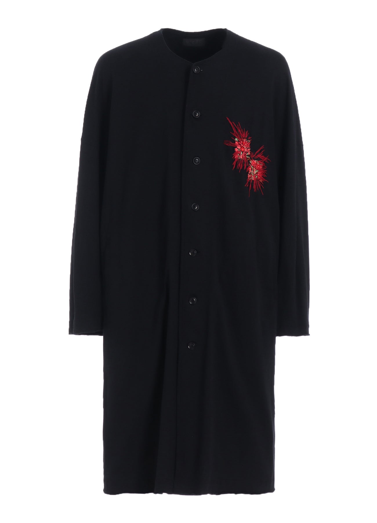 CLASSIC JERSEY TYROLEAN EMBROIDERY COLLARLESS LONG CARDIGAN