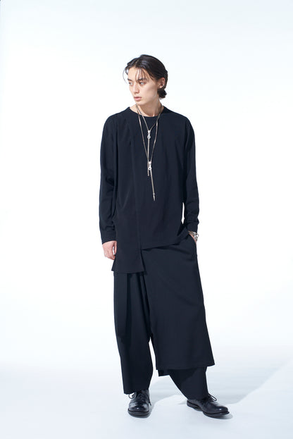 COTTON JERSEY+CRAPE de CHINE ASYMMETRICAL L/S T-SHIRT