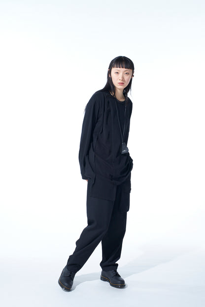 COTTON JERSEY+CRAPE de CHINE ASYMMETRICAL L/S T-SHIRT