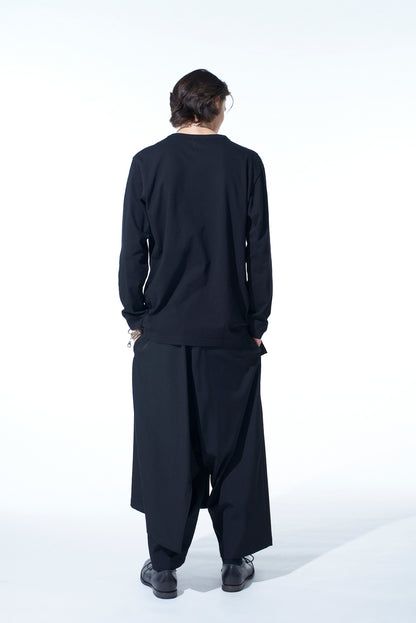 COTTON JERSEY+CRAPE de CHINE ASYMMETRICAL L/S T-SHIRT