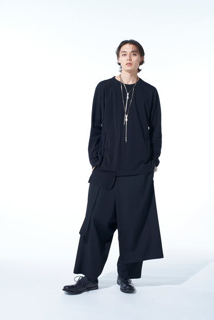 COTTON JERSEY+CRAPE de CHINE ASYMMETRICAL L/S T-SHIRT