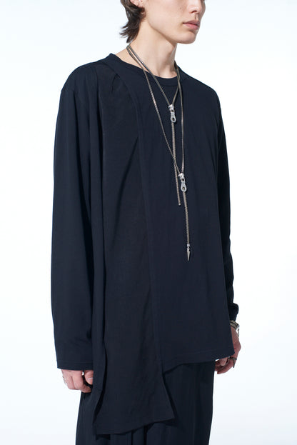 COTTON JERSEY+CRAPE de CHINE ASYMMETRICAL L/S T-SHIRT