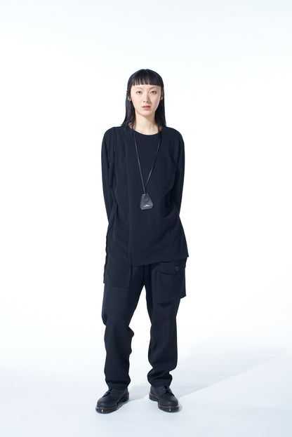 COTTON JERSEY+CRAPE de CHINE ASYMMETRICAL L/S T-SHIRT
