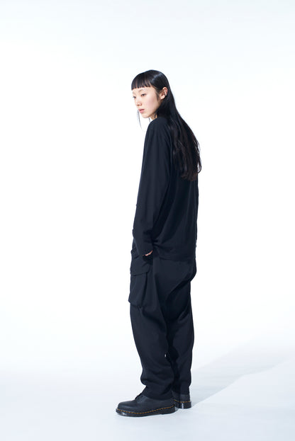 COTTON JERSEY+CRAPE de CHINE ASYMMETRICAL L/S T-SHIRT