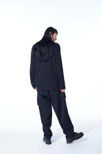 COTTON JERSEY+CRAPE de CHINE ASYMMETRICAL L/S T-SHIRT
