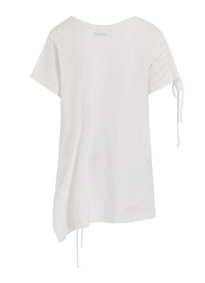 SOFT JERSEY ASYMMETRICAL T-SHIRT WITH GATHERED STRINGS