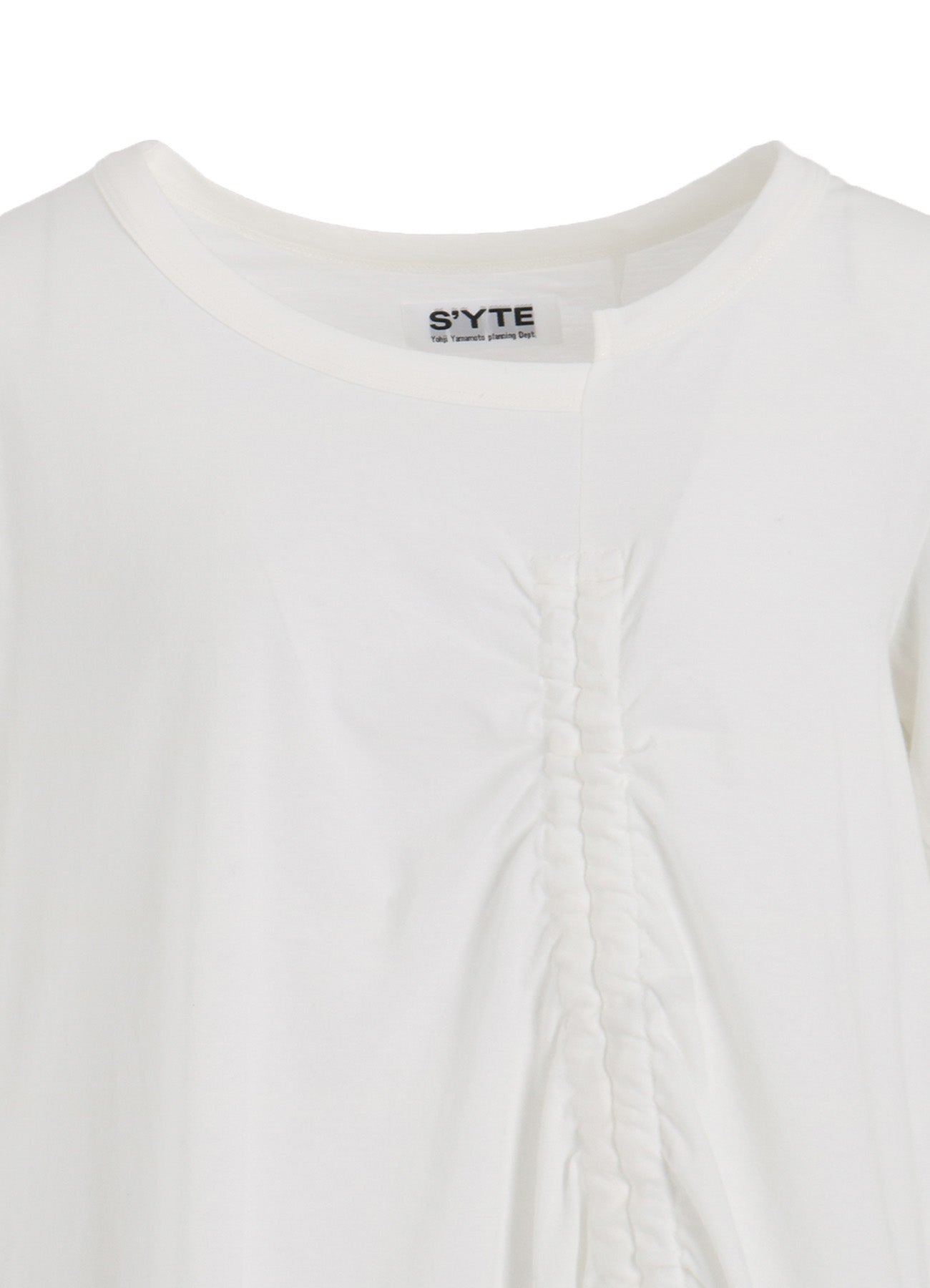 SOFT JERSEY ASYMMETRICAL T-SHIRT WITH GATHERED STRINGS
