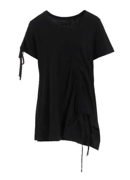 SOFT JERSEY ASYMMETRICAL T-SHIRT WITH GATHERED STRINGS