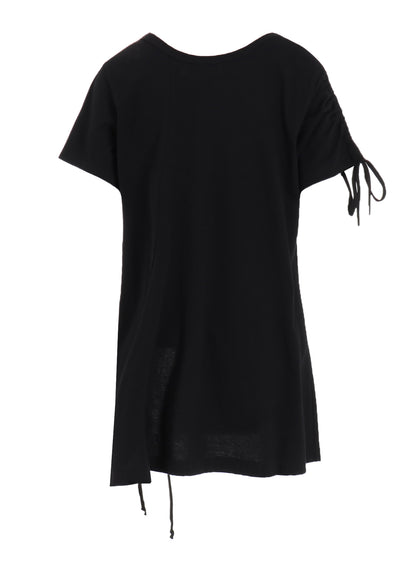 SOFT JERSEY ASYMMETRICAL T-SHIRT WITH GATHERED STRINGS