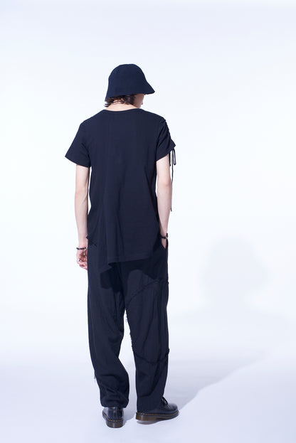 SOFT JERSEY ASYMMETRICAL T-SHIRT WITH GATHERED STRINGS