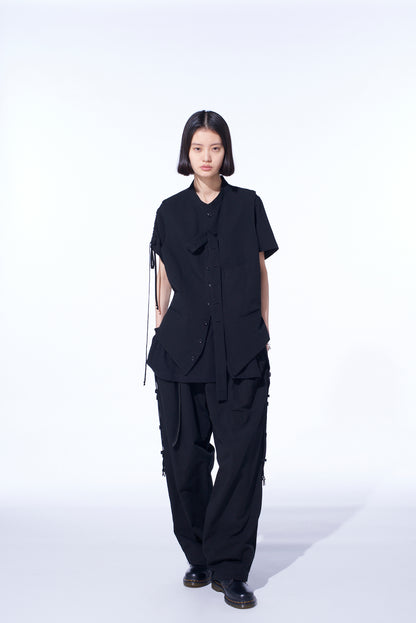 COTTON/LINEN DUNGAREE STAND COLLAR VEST