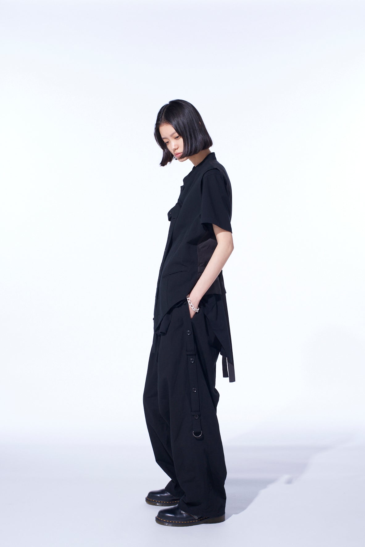 COTTON/LINEN DUNGAREE STAND COLLAR VEST