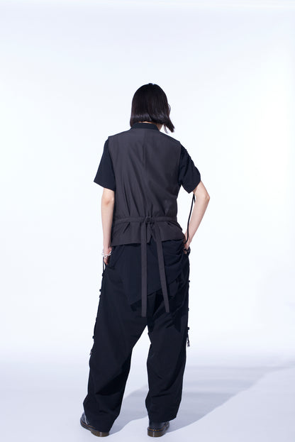 COTTON/LINEN DUNGAREE STAND COLLAR VEST