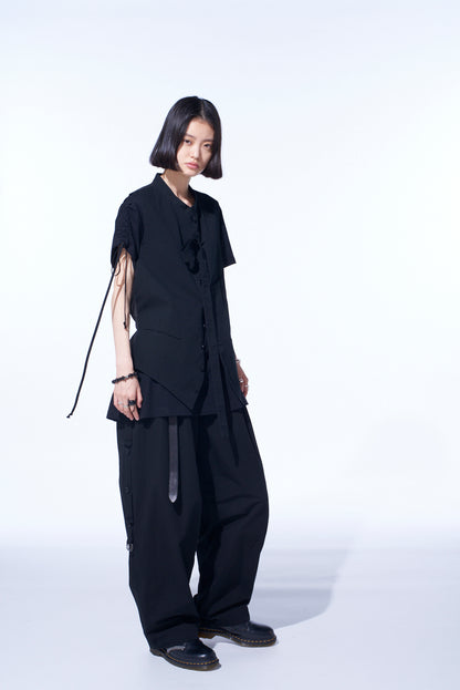 COTTON/LINEN DUNGAREE STAND COLLAR VEST