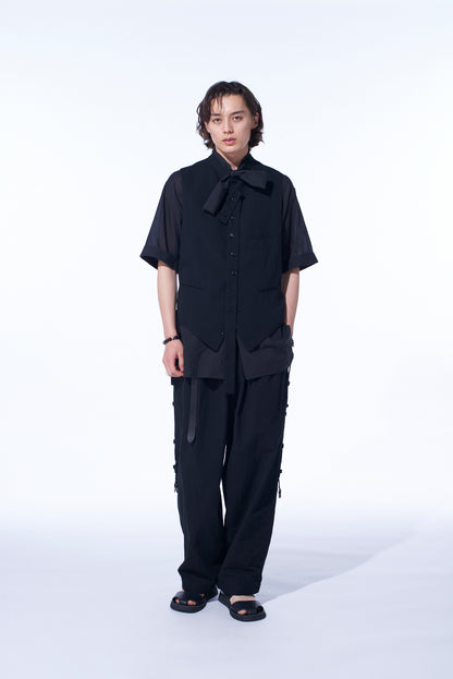 COTTON/LINEN DUNGAREE STAND COLLAR VEST
