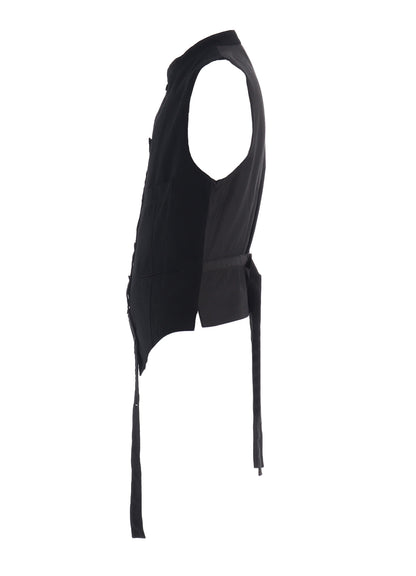 COTTON/LINEN DUNGAREE STAND COLLAR VEST