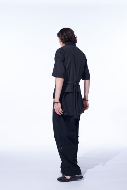 COTTON/LINEN DUNGAREE STAND COLLAR VEST