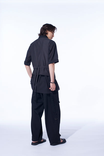 COTTON/LINEN DUNGAREE STAND COLLAR VEST