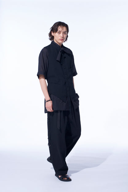 COTTON/LINEN DUNGAREE STAND COLLAR VEST