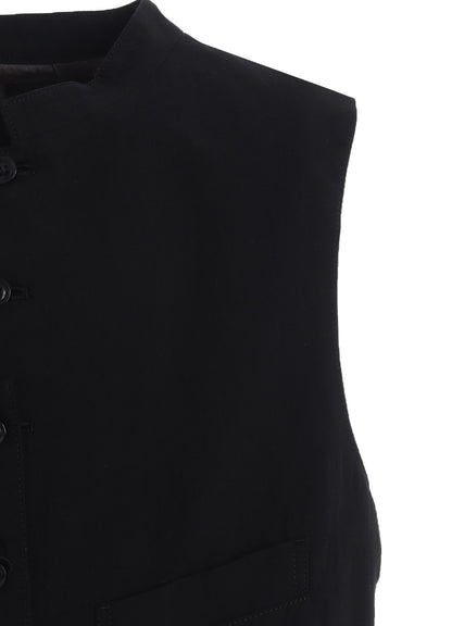 COTTON/LINEN DUNGAREE STAND COLLAR VEST