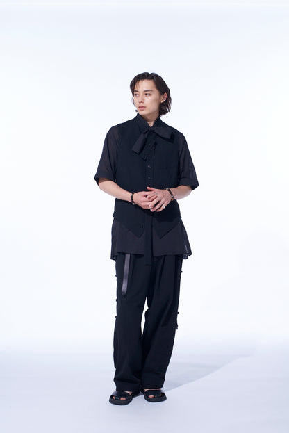 COTTON/LINEN DUNGAREE STAND COLLAR VEST