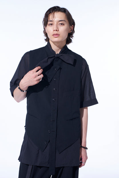COTTON/LINEN DUNGAREE STAND COLLAR VEST