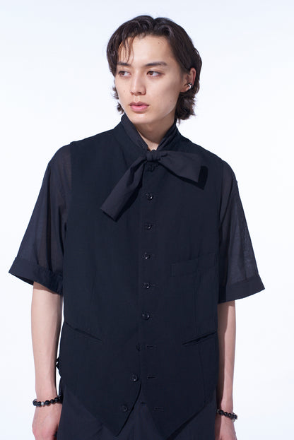 COTTON/LINEN DUNGAREE STAND COLLAR VEST