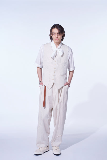 LINEN/COTTON HERRINGBONE ZIGZAG CUT-OUT VEST