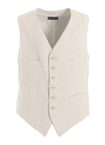 LINEN/COTTON HERRINGBONE ZIGZAG CUT-OUT VEST
