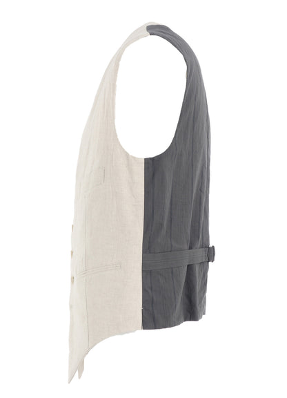 LINEN/COTTON HERRINGBONE ZIGZAG CUT-OUT VEST