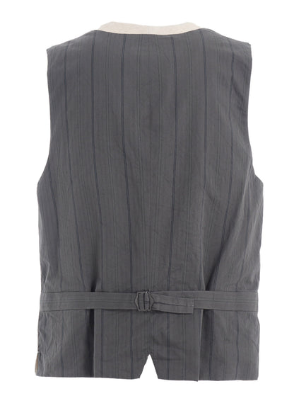 LINEN/COTTON HERRINGBONE ZIGZAG CUT-OUT VEST