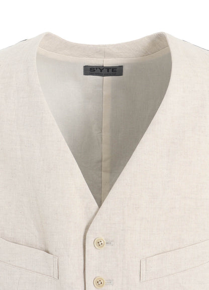 LINEN/COTTON HERRINGBONE ZIGZAG CUT-OUT VEST