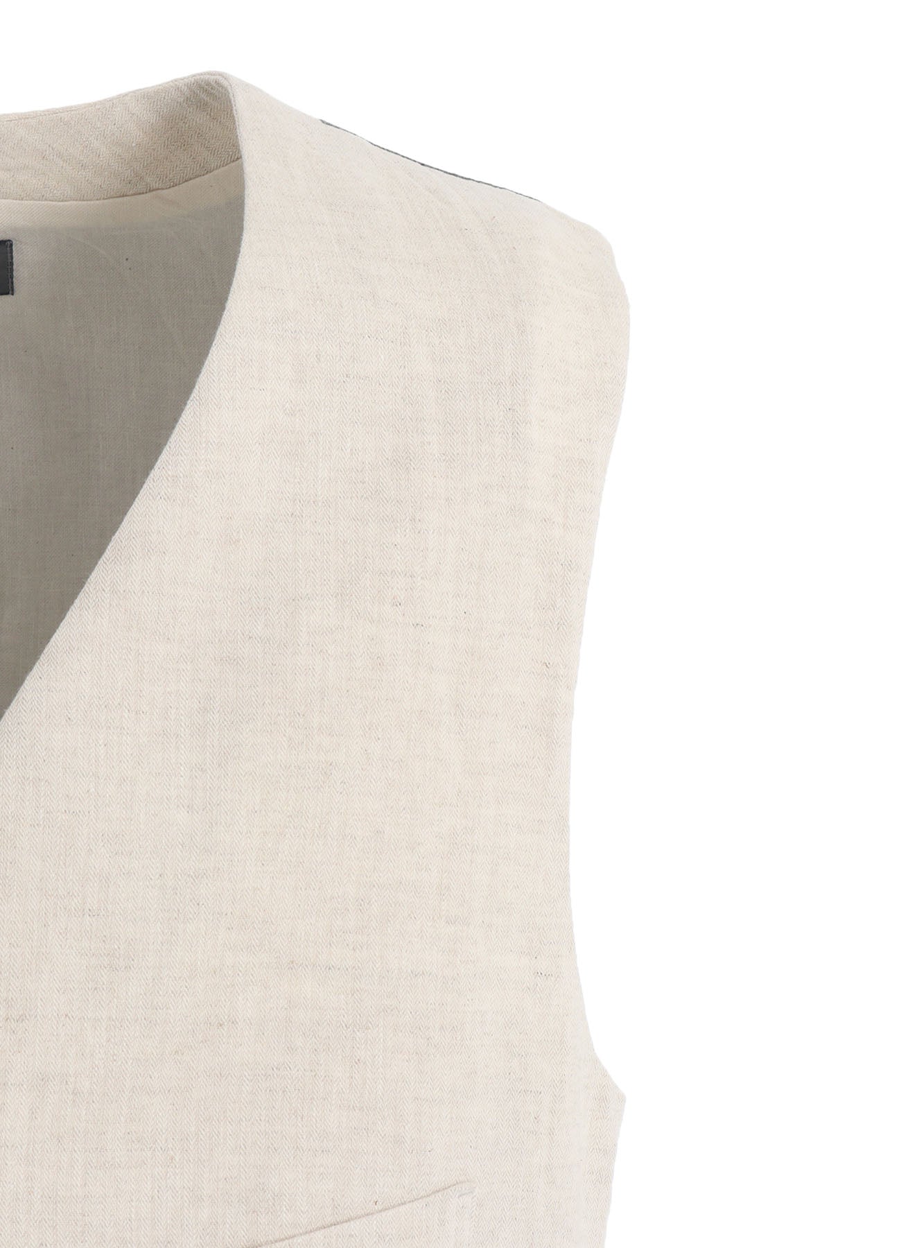 LINEN/COTTON HERRINGBONE ZIGZAG CUT-OUT VEST