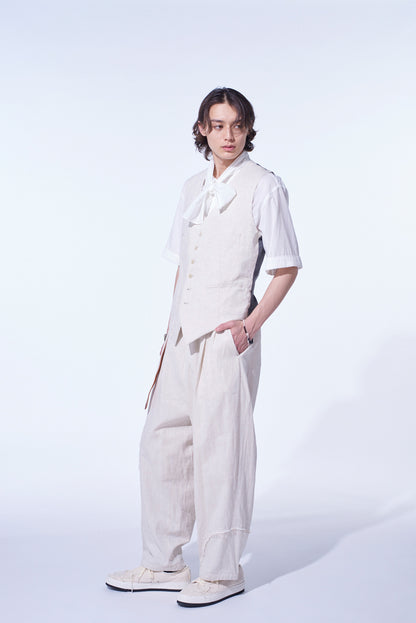 LINEN/COTTON HERRINGBONE ZIGZAG CUT-OUT VEST