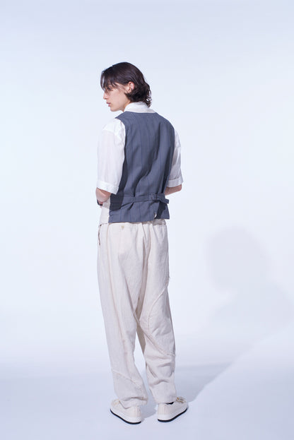 LINEN/COTTON HERRINGBONE ZIGZAG CUT-OUT VEST