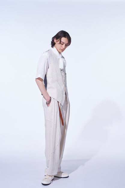 LINEN/COTTON HERRINGBONE ZIGZAG CUT-OUT VEST