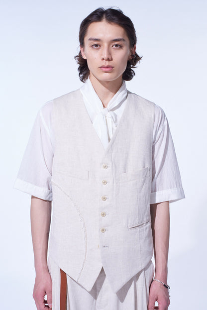 LINEN/COTTON HERRINGBONE ZIGZAG CUT-OUT VEST