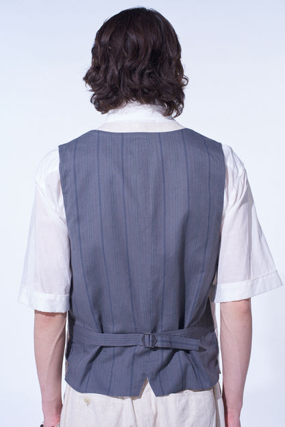 LINEN/COTTON HERRINGBONE ZIGZAG CUT-OUT VEST