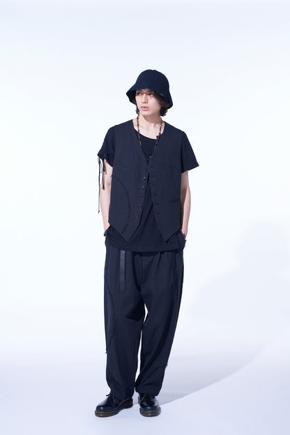 LINEN/COTTON HERRINGBONE ZIGZAG CUT-OUT VEST