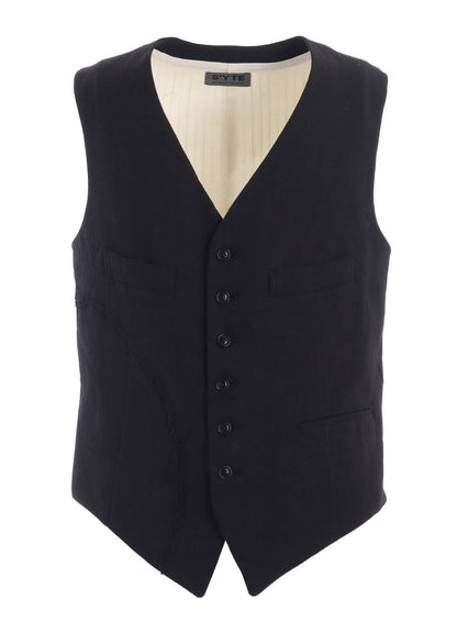LINEN/COTTON HERRINGBONE ZIGZAG CUT-OUT VEST